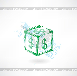 Dollar cube grunge icon - vector image