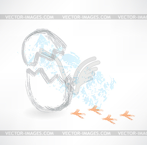 Break egg with bird footprints grunge icon - vector clip art