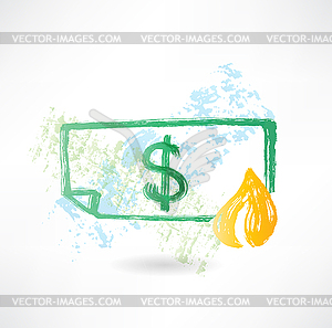 Paper dollar in fire grunge icon - vector image