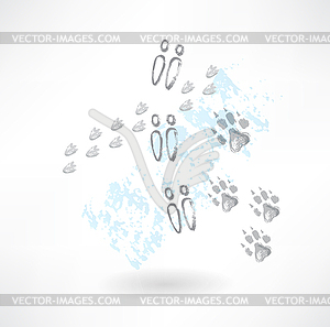 Traces of animals grunge icon - vector clip art