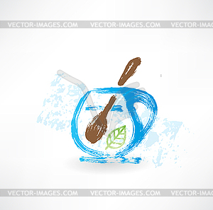 Cup of tea with spoon grunge icon - vector clip art