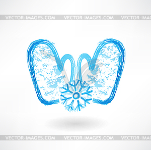 Two mittens grunge icon - vector clip art