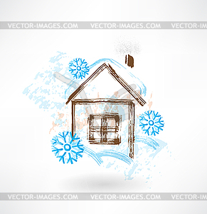 House in snowflakes grunge icon - royalty-free vector clipart