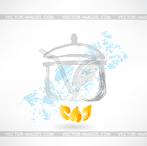 Pan on fire grunge icon - vector image