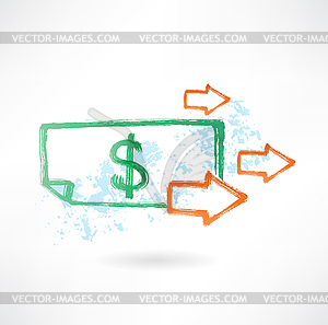 Paper dollar and arrows grunge icon - vector clipart