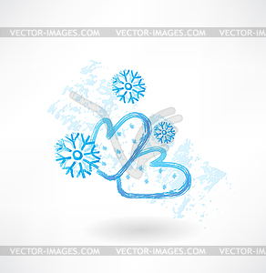 Winter mittens grunge icon - color vector clipart