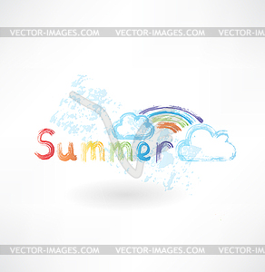 Summer rainbow grunge icon - stock vector clipart