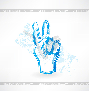 Victory fingers grunge icon - vector image