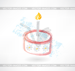 Cake and candle grunge icon - vector clipart