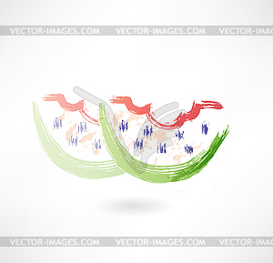 Укусила арбуз значок гранж - стоковый клипарт