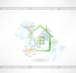 House and flower grunge icon - vector clip art