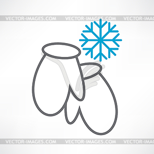 Two mittens and snowflake - color vector clipart