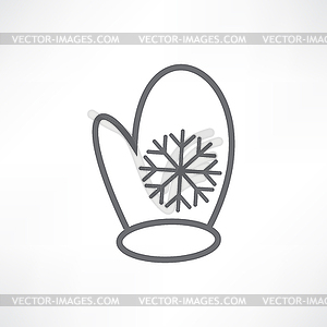 White mitten with snowflake - white & black vector clipart