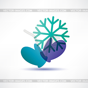 Two mittens with snowflake - vector image