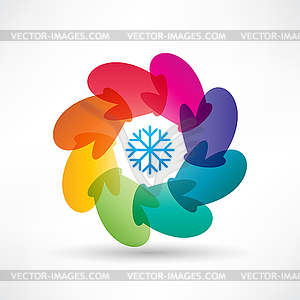 Circle of colored mittens - vector clipart