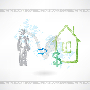 Man buying house grunge icon - vector clipart