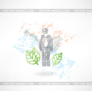 Man and leaves grunge icon - vector clip art