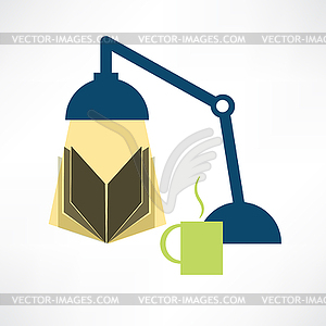 Reading book with lamp - vector image