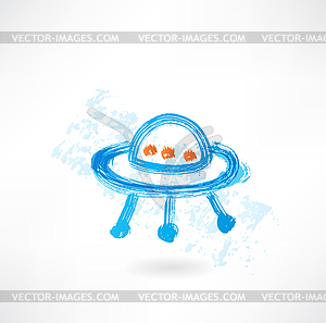 Flying saucer grunge icon - vector clip art