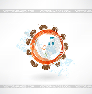 Tambourine grunge icon - vector image