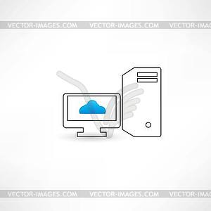 Computer with cloud on display - vector image