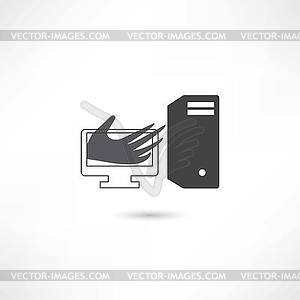 Computer help hand - white & black vector clipart