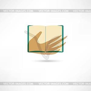 Рука и открытая книга - клипарт в векторном виде