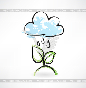 Rain and leaves grunge icon - vector clipart