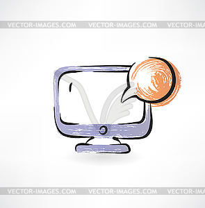 Monitor and bubble speech grunge icon - vector clipart