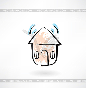 House with sound grunge icon - vector clip art