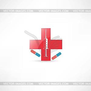 Medical syringe and red cross - vector clipart / vector image