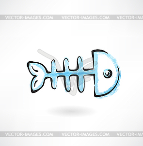 Fish bone grunge icon - vector image