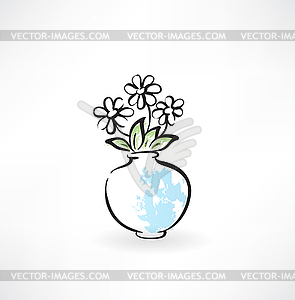 Flowers in vase grunge icon - vector clip art