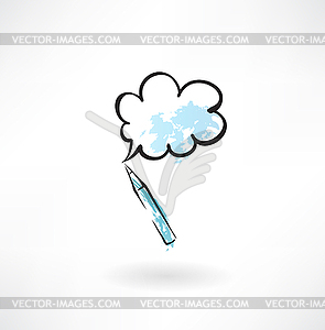 Pen and speech bubble grunge icon - vector clipart