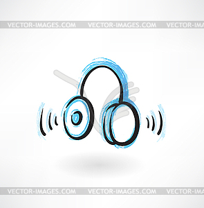 Headphones grunge icon - vector clip art