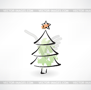 Christmas tree grunge icon - vector image