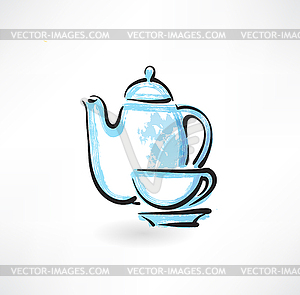 Tea service grunge icon - vector clip art