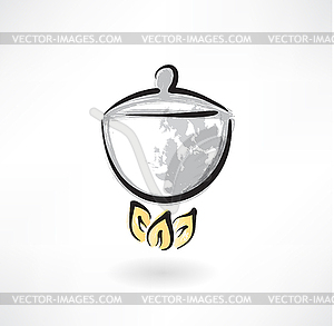 Pot on fire grunge icon - vector image