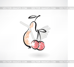 Pear and cherry grunge icon - vector image