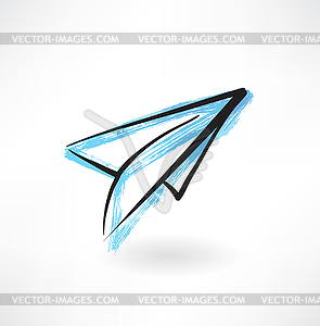 Paper airplane grunge icon - vector image