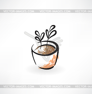 Flower in pot grunge icon - vector image