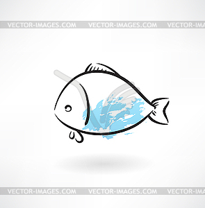 Fish grunge icon - vector image