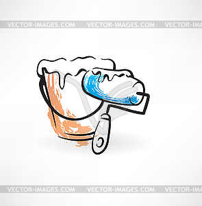 Roller and paint grunge icon - vector clipart