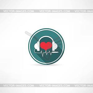 Headphones and heart icon - vector image