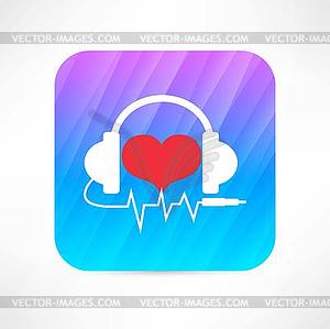 Headphones and heart icon - vector clip art