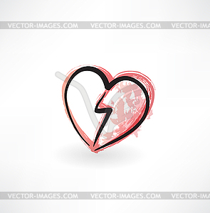 Broken heart grunge icon - vector image