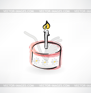 Cake with candle grunge icon - vector clip art