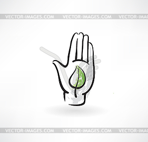 Hand and leaf grunge icon - vector clipart