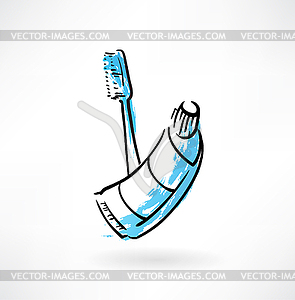 Toothbrush and toothpaste grunge icon - vector clipart