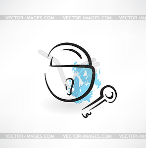 Lock and key grunge icon - color vector clipart